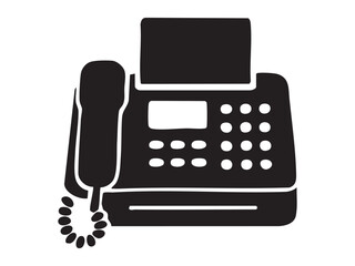 Black silhouette of a fax machine with handset and buttons isolated on white background. concept of communication, faxing, office equipment, technology, icon, logo, design element