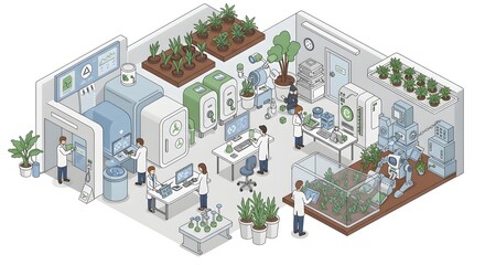 Isometric Illustration Futuristic Biotechnology Laboratory
