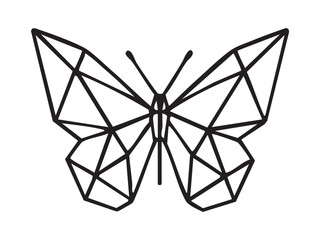 Geometric outline of butterfly in polygonal linear style, isolated on white background, graphic illustration. Concept of abstract insect, modern tattoo design, sacred geometry, minimal nature element