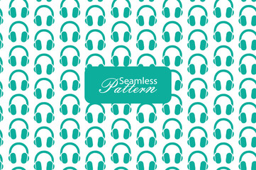 Seamless pattern of green headphones on white background for music and audio design
