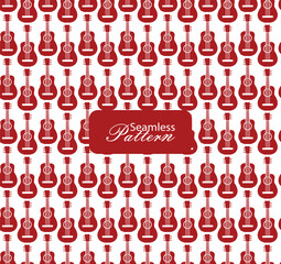 Seamless pattern of red acoustic guitars on white background for music themed design
