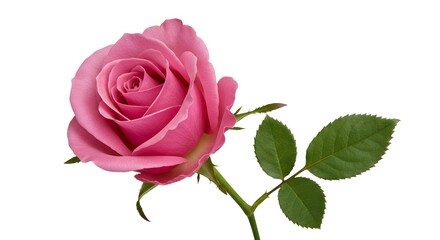Fototapeta premium Stunning pink rose with vibrant green leaves, a symbol of love and beauty, perfect for romantic occasions and floral designs