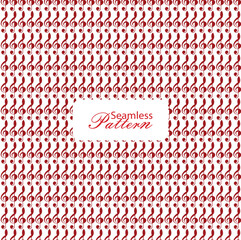 Seamless pattern of red treble clef musical symbols on white background