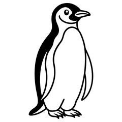 Vector art of a cute penguin isolated on white background, standing tall with its distinctive black and white plumage in a simple drawing