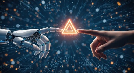 Futuristic interaction showcasing the collaboration between human and robot intelligence in a