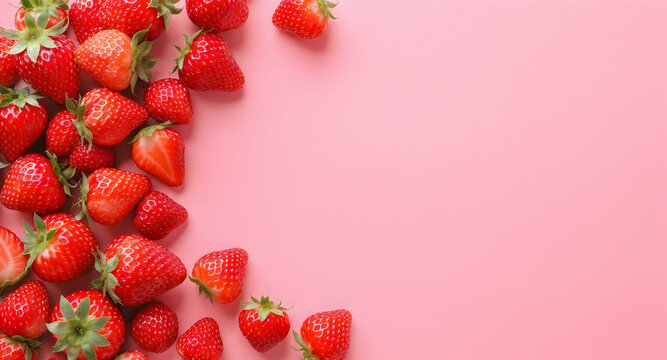 Red strawberries on pink background - Powered by Adobe