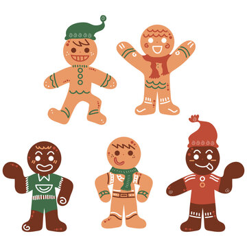 Creative Handdrawn Gingerbread Man Festive Character Collection Illustration Graphic Element
