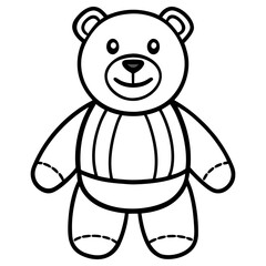 Vector art of a charming line drawing of a teddy bear isolated on white background, perfect for illustrating childhood and comfort