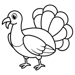 Vector art of a black and white line drawing of a turkey isolated on white background, perfect for thanksgiving