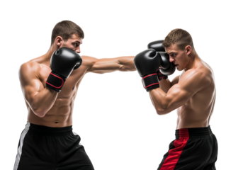 Two Athletic Male Boxers Sparring Vigorously in a Dynamic Combat Training Session