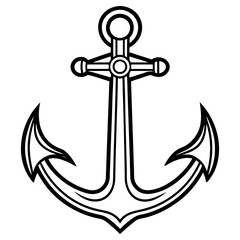 Vector art of a black and white illustration of a classic anchor isolated on white background, evoking nautical themes and maritime adventures