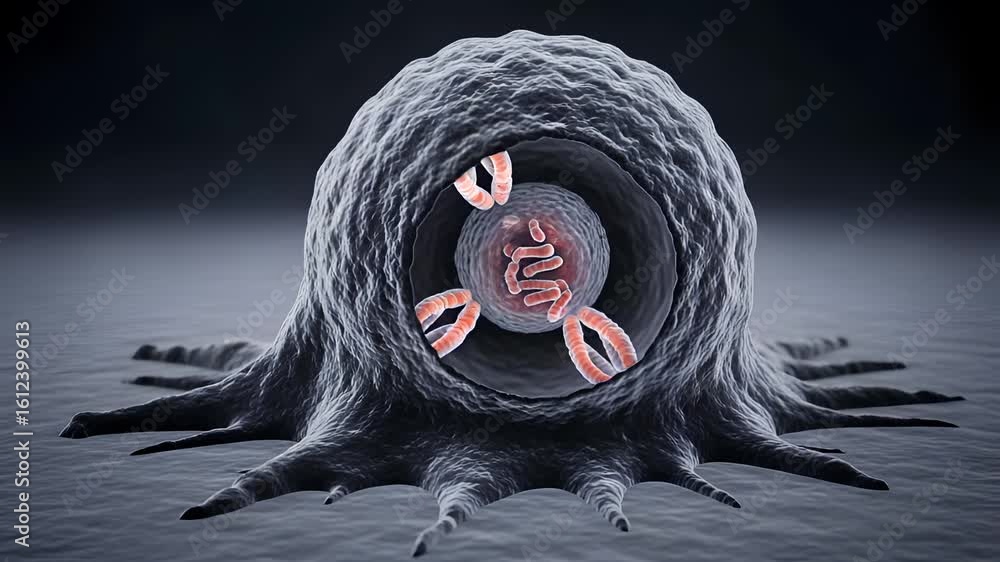 Poster abstract representation of a cellular structure with visible genetic material