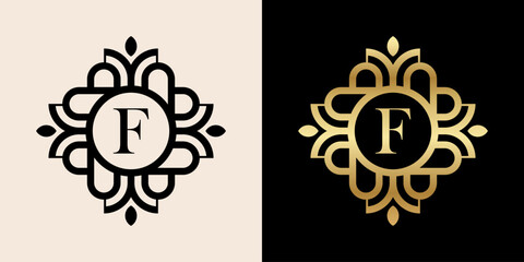 Letter F with luxury ornament logo, for boutique, beauty, shop, jewelry industry, beauty and fashion.