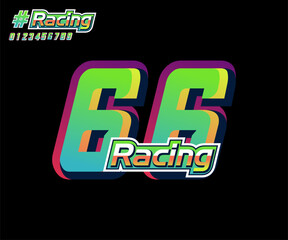 racing numbers 66 with 3d effect for racing, sports, jersey, esports