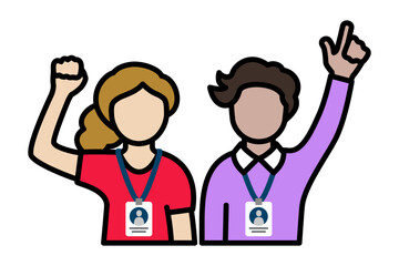 Employee appreciation icon – enthusiastic workers with raised hands celebrating success, recognition and workplace team spirit. Perfect for professional days, events, and internal communication. 