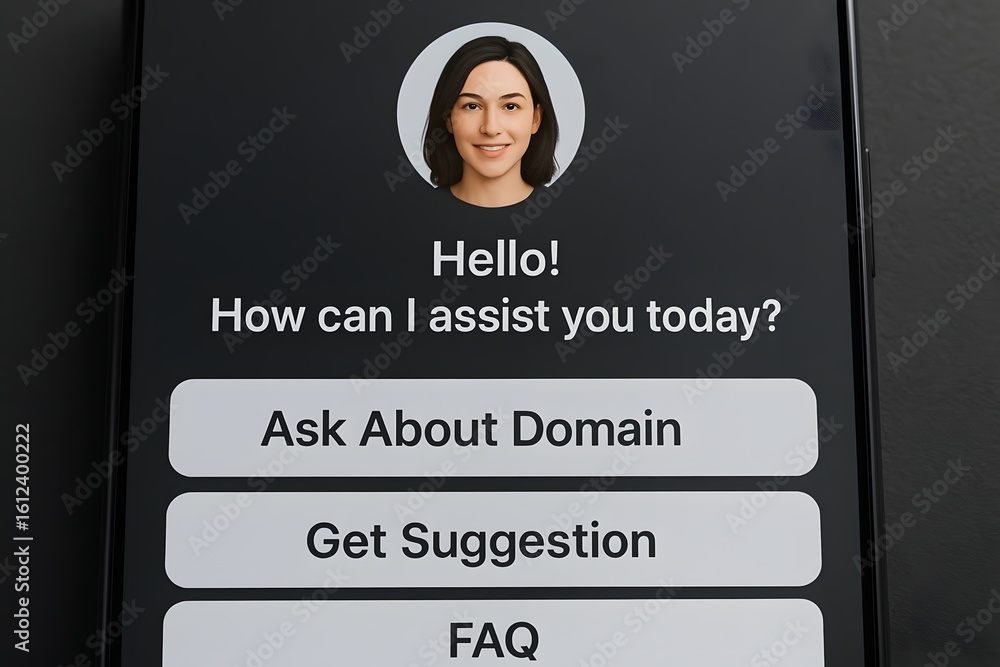 Poster close-up shot of a phone displaying a friendly virtual assistant interface