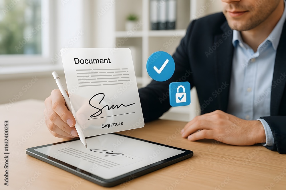 Aufkleber a person signing a document digitally using a tablet