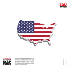 Isometric map with flag overlay of United States for infographic or education