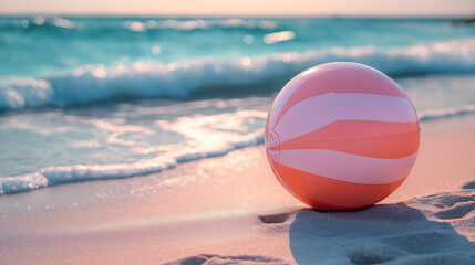 Obraz premium beach ball on pastel sand beach summer background