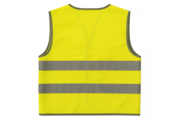 Yellow safety vest with reflective stripes on transparent background