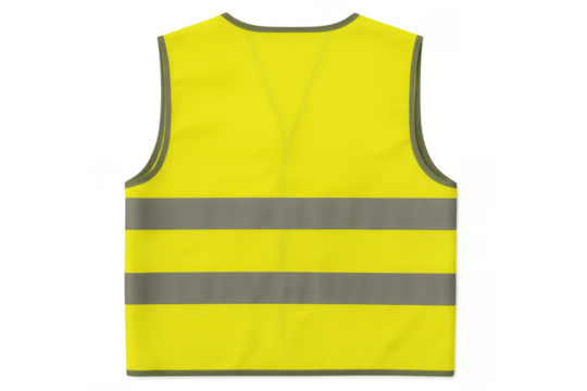 Yellow safety vest with reflective stripes on transparent background