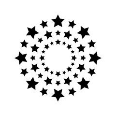 Concentric circles with starry borders isolated on white background. Prize, win, success or award print. Rings with star shaped print emblem template. Vector graphic illustration.