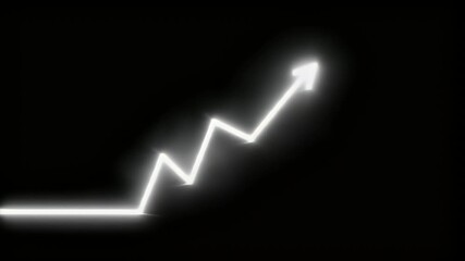 White Neon Arrow Growth Chart on Black Background:  A Minimalist Glowing Graphic Design Illustrating Upward Trend and Progress, Representing Success