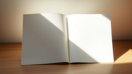 Open Blank Notebook in Sunlight on Desk
