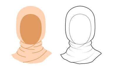 Hijab Hat Scarf. Muslim Head Fashion accessory cap clothing technical illustration. Vector headgear for Men, women, unisex style, flat template CAD mockup sketch outline isolated