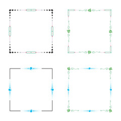 Stylized square shape. Green woven element. Decorative line border. Vector ethnic frame.