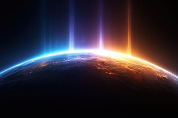 Earth illuminated by celestial beams.