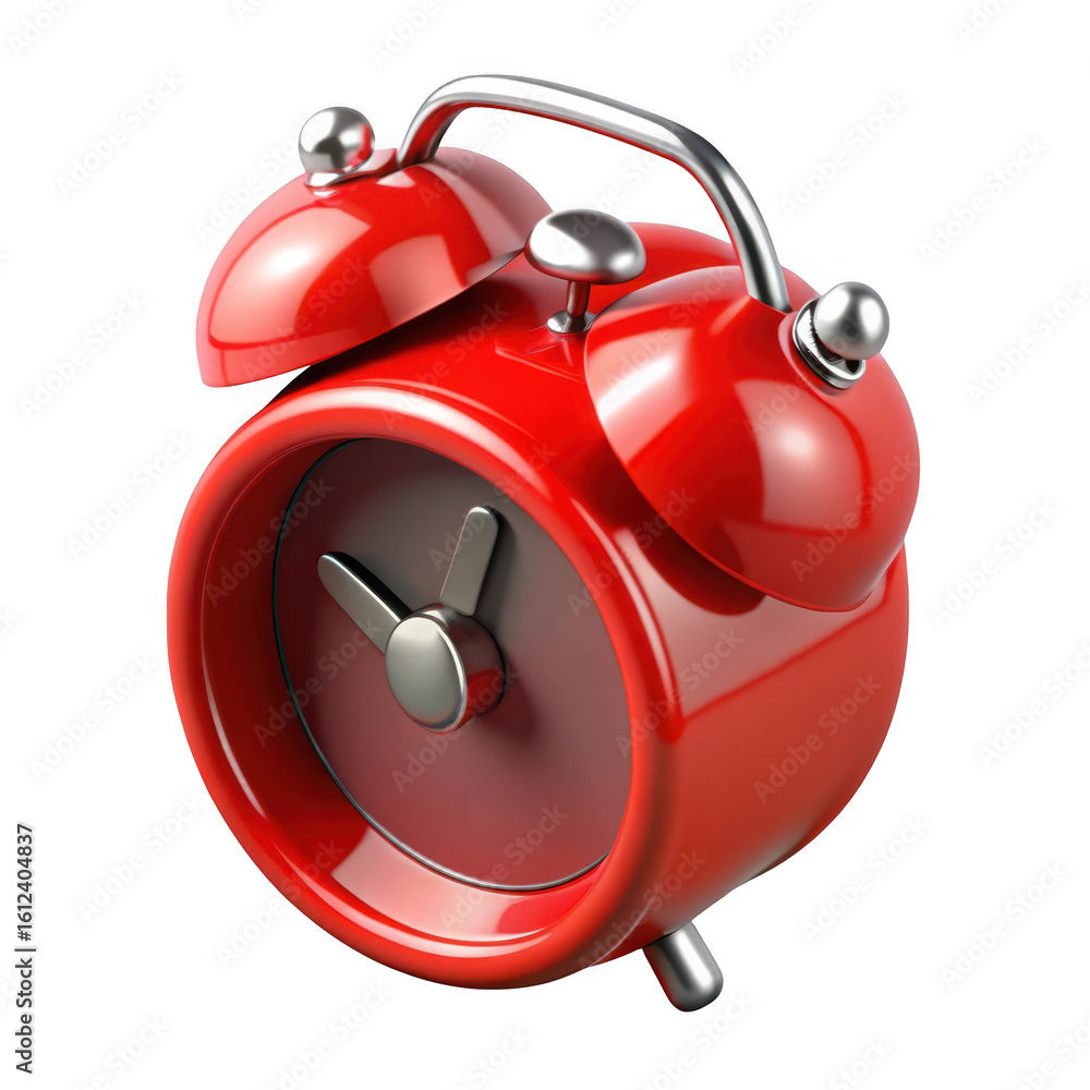 Poster 3d retro red alarm clock isolated on transparent background