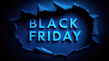 Blue black friday text framed by torn paper.