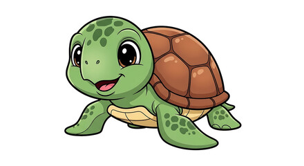 Cute cartoon turtle drawing illustration for kids on transparent background