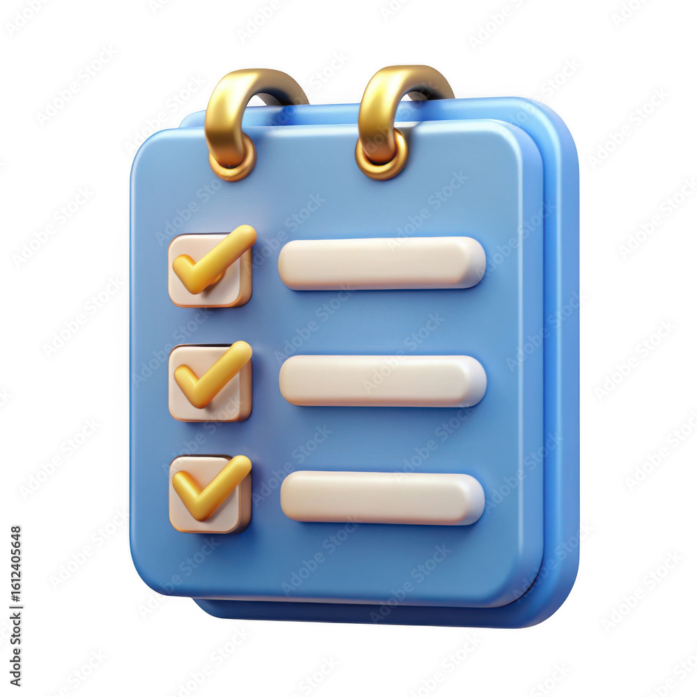 Poster 3d checklist icon with checked tasks isolated on transparent background