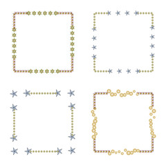 Decorated frame icon. Ornate border symbol. Golden star detail. Vector flat design.