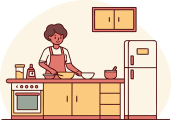 female cooking activity vector illustration on white background