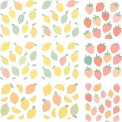 Colorful Fruit Pattern Lemons and Strawberries.