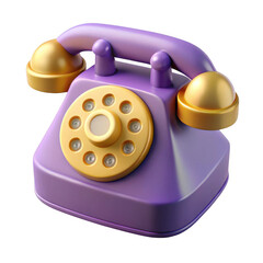 3d vintage rotary phone with pastel purple and gold accents isolated on transparent background
