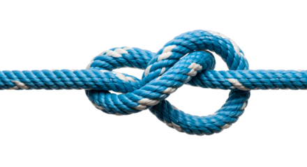 Blue and White Braided Rope Tied in a Figure Eight Knot Close-Up.