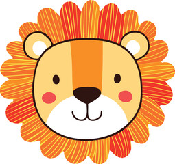 Cute cartoon lion head, stylized design, cheerful expression. © faisalaladabi