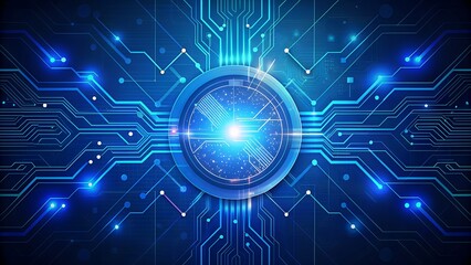 Digital tech blue background with circuit patterns and glowing lines