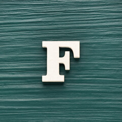 Capital letter F, White letter on a rustic dark green background