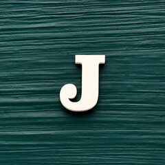 Capital letter J, White letter on a rustic dark green background