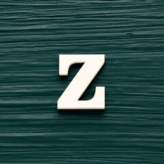 Alphabet letter Z, white piece on a dark green rustic background