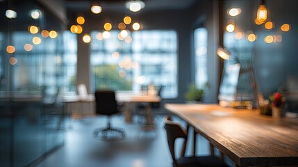 Modern Office Workspace Interior Design With Abstract Blurred Background And Stylish Furniture