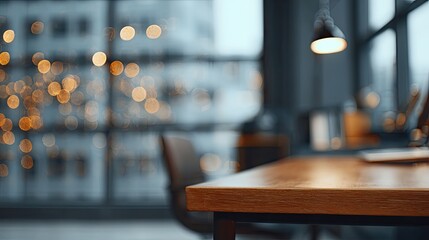 Modern Office Workspace Interior Design With Blurred Background And Abstract Lighting Elements