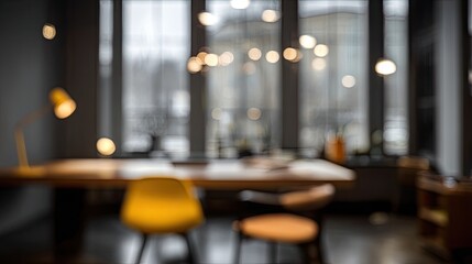 Modern Office Workspace Interior Design With Blurred Background And Stylish Desk And Chair