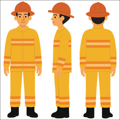 Vector firefighter male front back side pose 