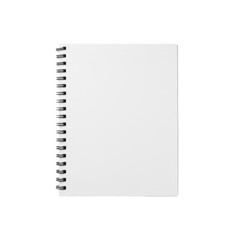 Blank white spiral bound notebook with black binding isolated on transparent background for design and creativity